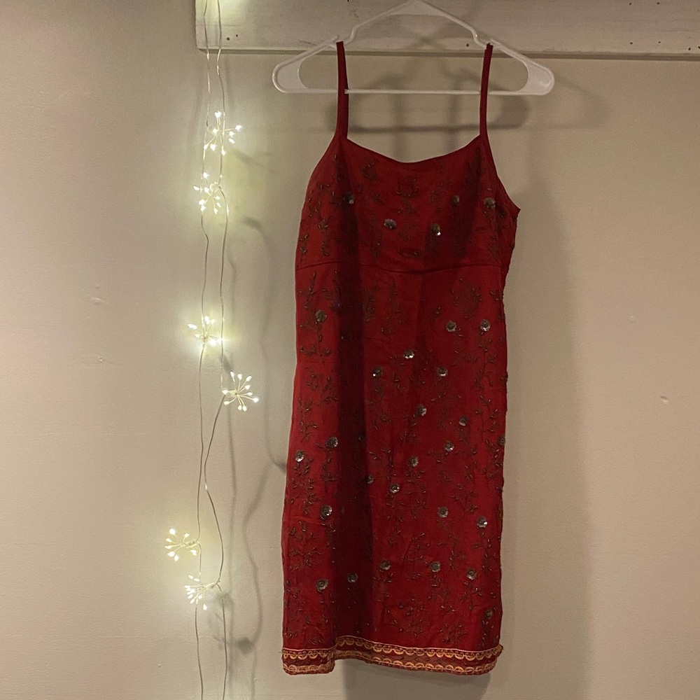 Express Red Embellished Mini Slip Dress